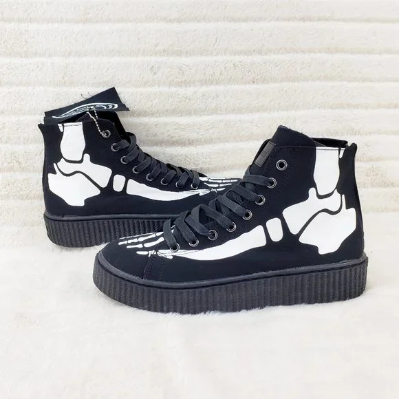 Demonia Sneeker Mens X-Ray Graphic Bone Creeper Sneaker Flame Tread Goth Punk - Picture 7 of 9